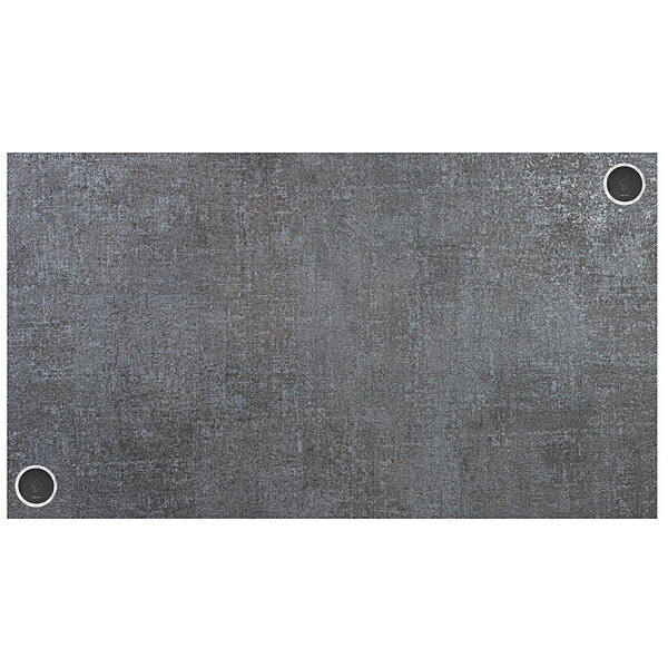 A grey rectangular BFM Seating tabletop with holes in it.