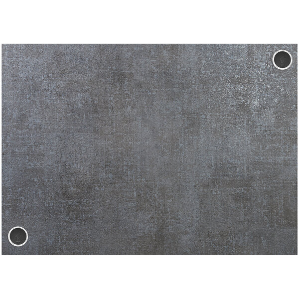 A grey rectangular BFM Seating tabletop with two round holes in it.