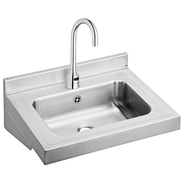 Elkay ELVWO2219SACTMC Stainless Steel Wall Hung Single Bowl ADA Lavatory Sink Kit with Sensor Faucet and Overflow Assembly - 16" x 11 1/2" x 5 1/2" Bowl