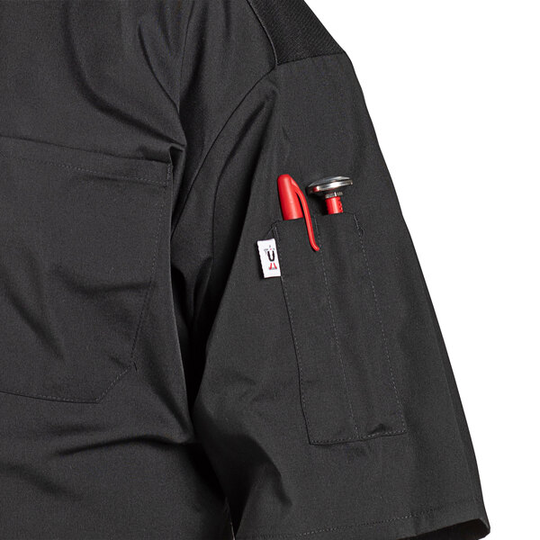 Chef Delray Pro Vent 0421 Unisex Lightweight Black Customizable Short Sleeve Chef Coat