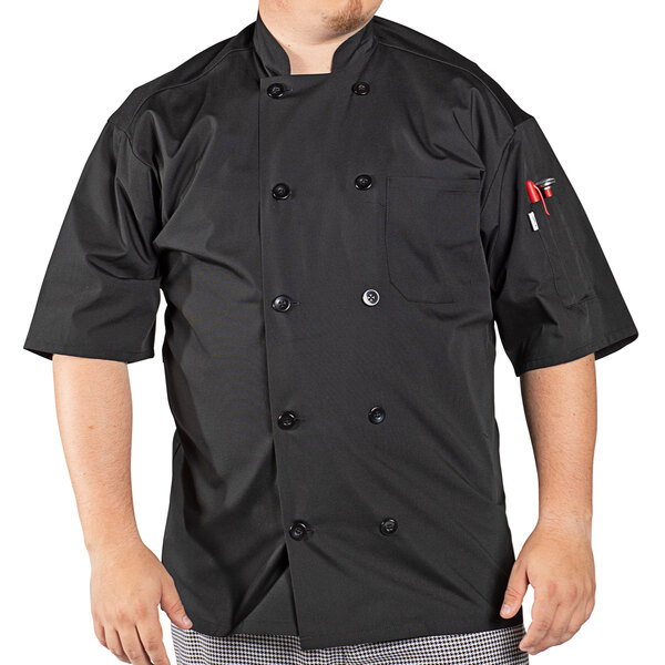 Chef Delray Pro Vent 0421 Unisex Lightweight Black Customizable Short Sleeve Chef Coat