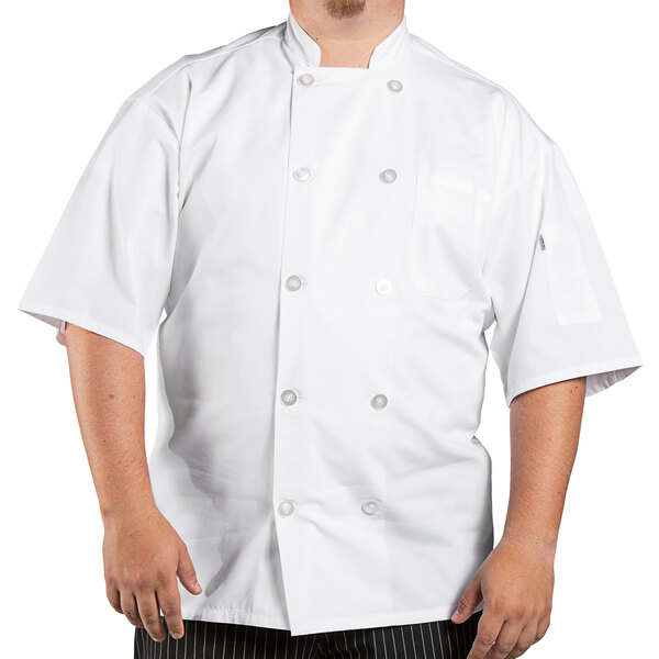 Uncommon Threads Delray Pro Vent 0421 Unisex Lightweight White Customizable Short Sleeve Chef Coat with Mesh Back