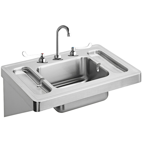 Elkay ESLV2820W6C Stainless Steel Wall Hung Single Bowl ADA Lavatory Sink Kit with LK800GN08T6 Faucet - 14" x 12" x 7 1/2" Bowl