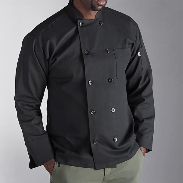 Uncommon Chef Classic 0402 Unisex Black Customizable Long Sleeve Chef Coat - L