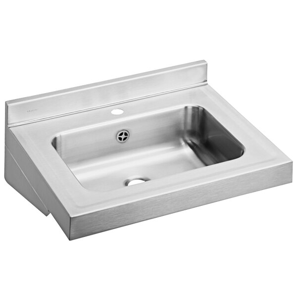 Elkay ELVWO22191 Stainless Steel Wall Hung Single Bowl ADA Lavatory Sink with One Faucet Hole and Overflow Assembly - 16" x 11 1/2" x 5 1/2" Bowl