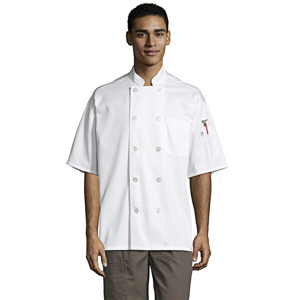 Threads Montego Pro Vent 0429 Unisex White Customizable Short Sleeve Chef Coat with