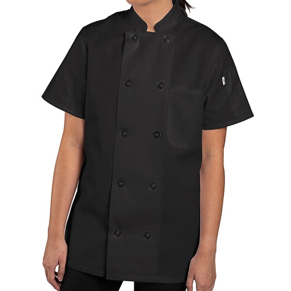 Uncommon Chef Tahoe 0478 Women's Black Customizable Short Sleeve Chef Coat with Side Vents