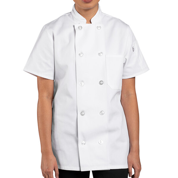 Uncommon Threads Tahoe 0478 Women's White Customizable Short Sleeve Chef Coat with Side Vents