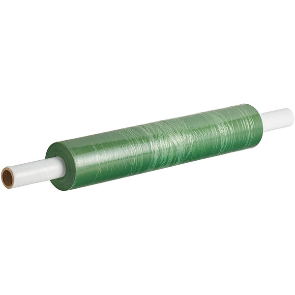 A green plastic roll of Lavex stretch wrap with a white tube on top.