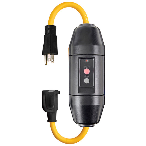 A Lind Equipment 12/3 yellow and black GFCI cord with a black and yellow plug.