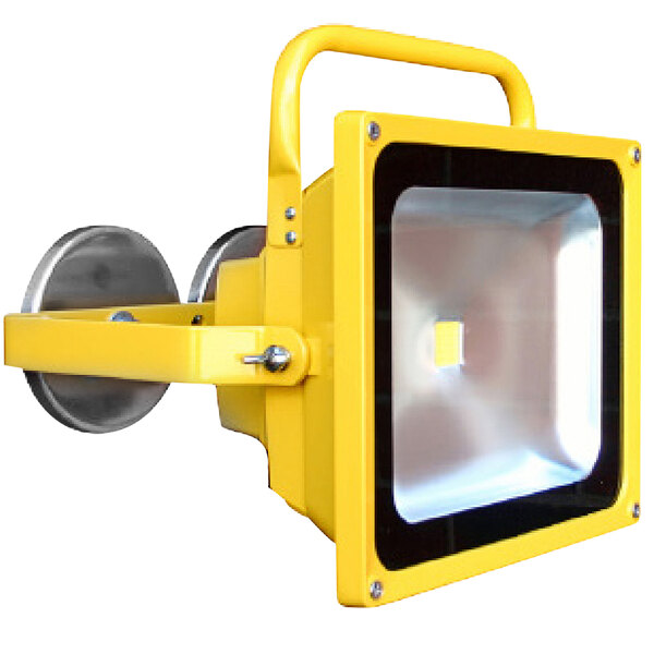 A white rectangular work light with a yellow light and black border.