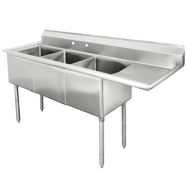Advance Tabco FE-3-1620-18-X Three Compartment Stainless Steel Commercial Sink with One Drainboard - 68 1/2" - Right Drainboard