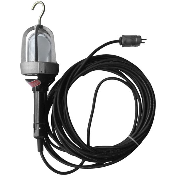 A Lind Equipment explosion-proof hand lamp with a black cord and light.