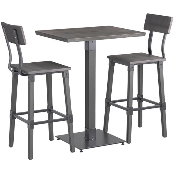 Lancaster Table & Seating 24" x 30" Antique Slate Gray Solid Wood Live Edge Bar Height Table with 2 Bar Chairs
