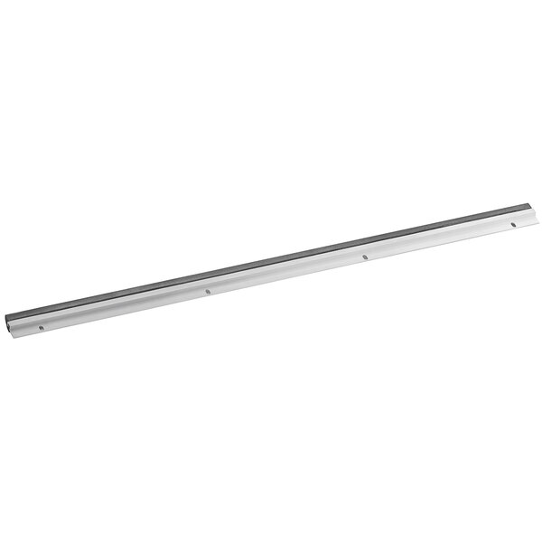 A stainless steel long metal bar with holes.