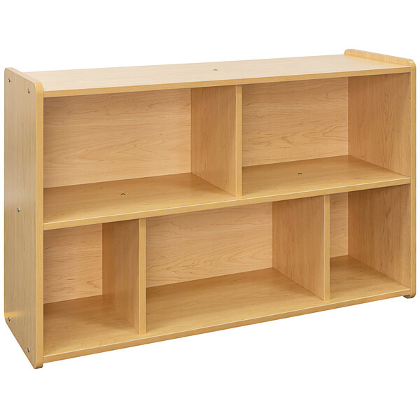A wooden Tot Mate school compartment storage unit with shelves.