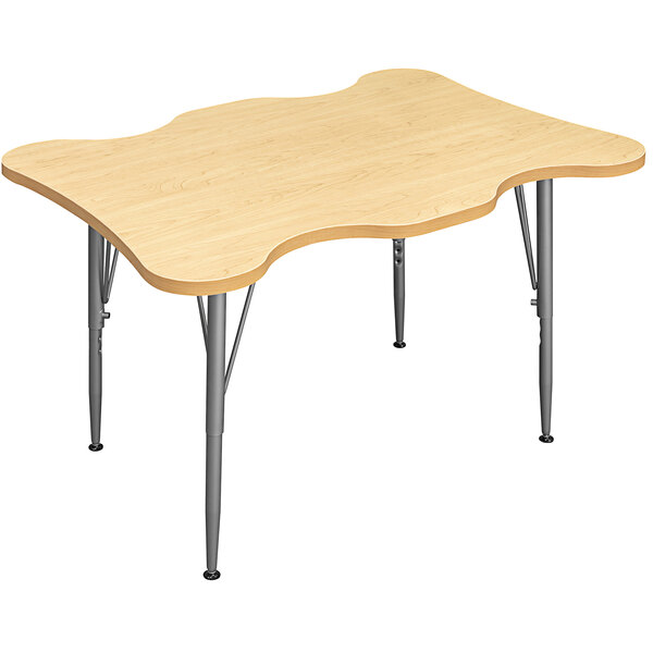 A Tot Mate rectangular maple laminate kids table with legs.