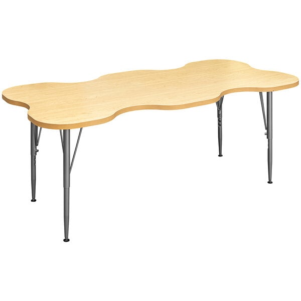 A rectangular maple laminate table with legs.