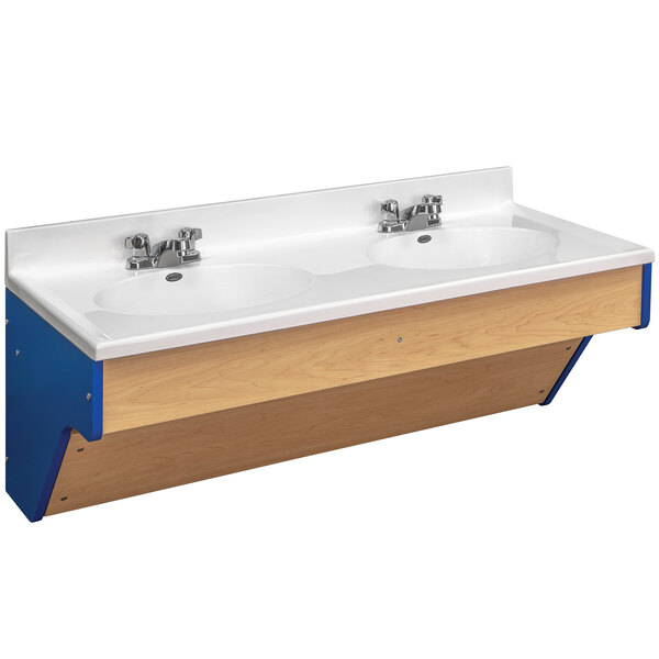 Tot Mate TM8362R.S3322 Royal Blue and Maple Double Laminate Wall Vanity - 49" x 21" x 21 1/2"; Unassembled