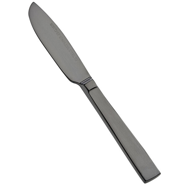 A Bon Chef stainless steel butter knife with a black handle.