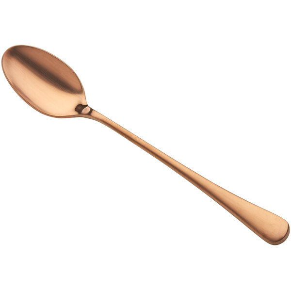 A Bon Chef stainless steel iced tea spoon with a matte rose gold handle.