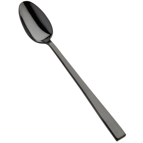 A Bon Chef black iced tea spoon with a long handle.