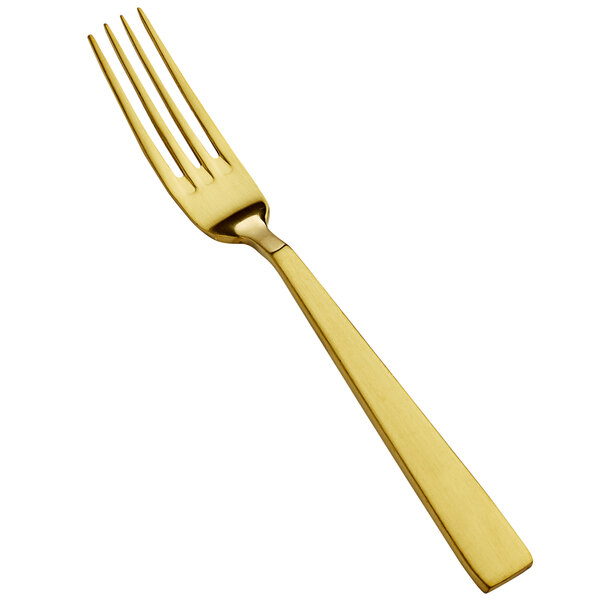 A Bon Chef salad/dessert fork with a matte gold handle.