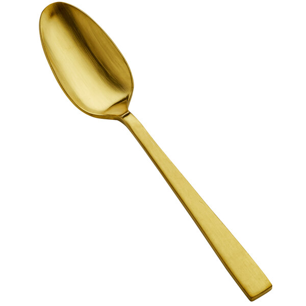 A Bon Chef stainless steel teaspoon with a matte gold finish.