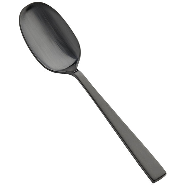 A Bon Chef stainless steel spoon with a matte black handle.
