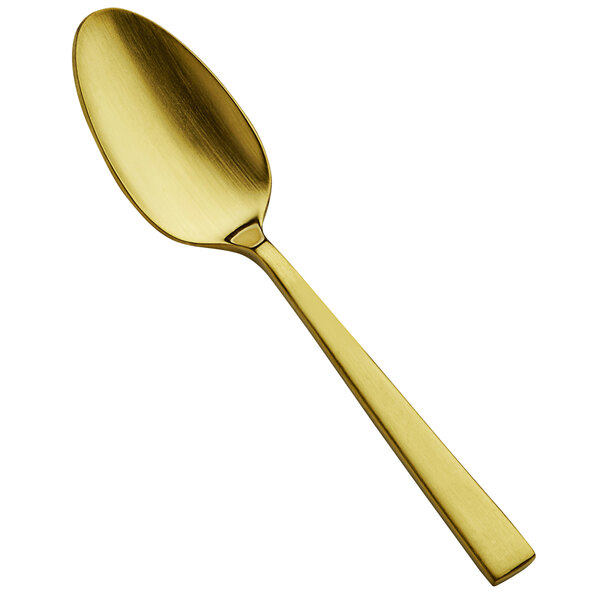 A Bon Chef stainless steel demitasse spoon with a matte gold finish.
