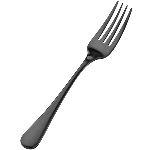 A Bon Chef Como stainless steel salad/dessert fork with a matte black handle.