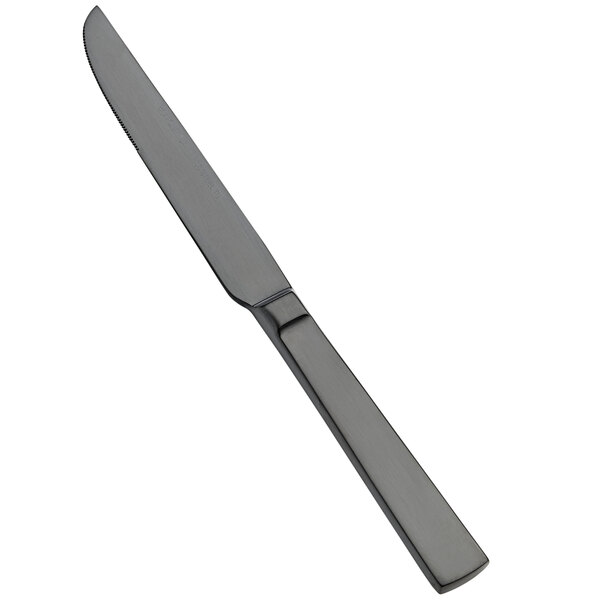 A Bon Chef stainless steel dinner knife with a matte black handle and silver blade.