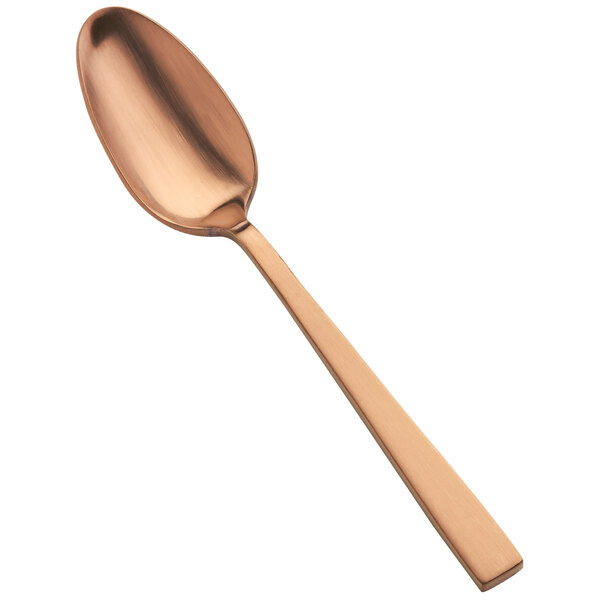 A Bon Chef stainless steel teaspoon with a matte rose gold finish.