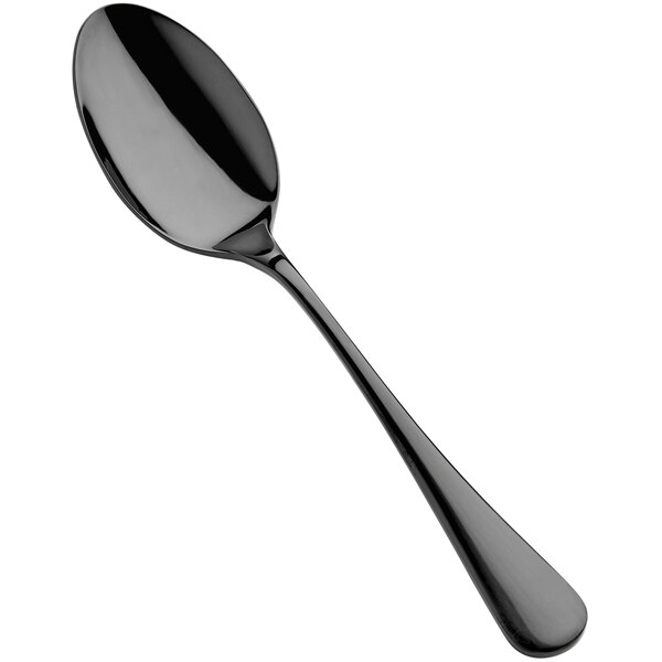 A Bon Chef Como black serving spoon with a long handle.