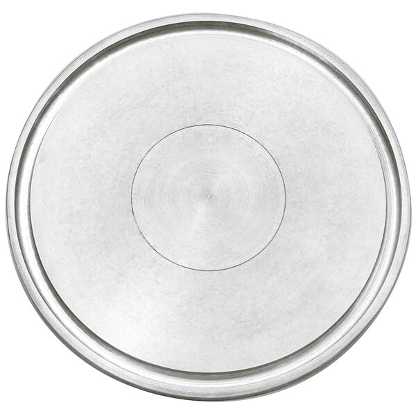 A silver metal Proluxe MI12 interchangeable mold with a circular pattern and a circle in the middle.