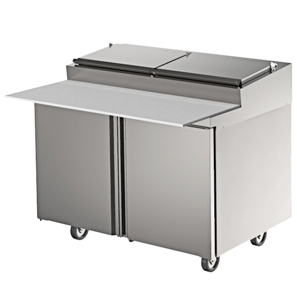 Delfield 4496RP 96" Front Breathing 3 Door Refrigerated Pizza Prep Table with Raised Rail