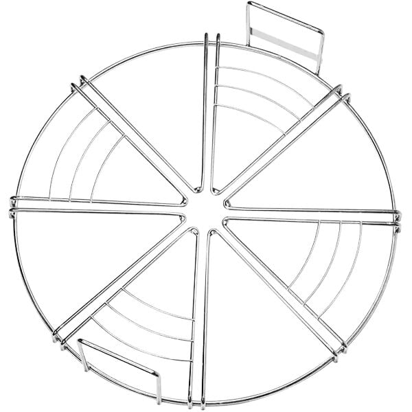 A metal rack with six circular holes.