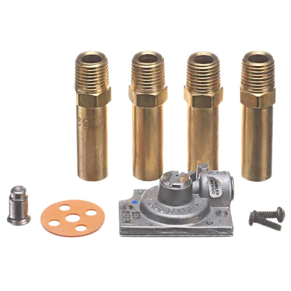 A set of brass fittings and nuts for an APW Wyott fryer conversion kit.