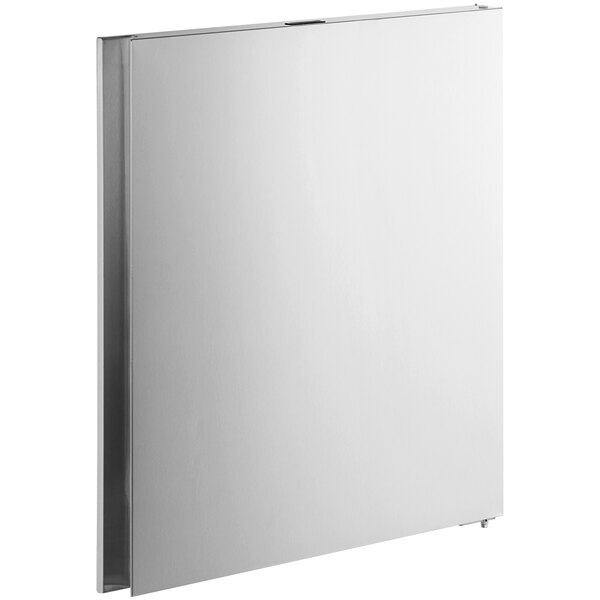 A white rectangular object with a silver frame.