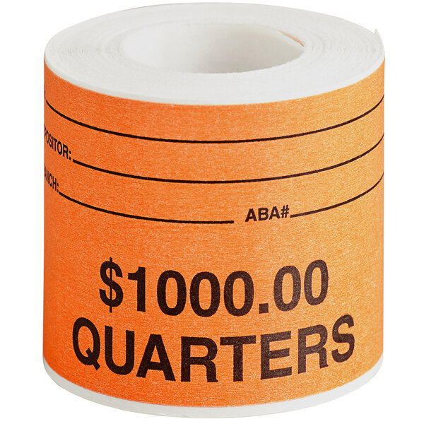 A roll of paper labels for quarters with black text reading "$1000" on it.