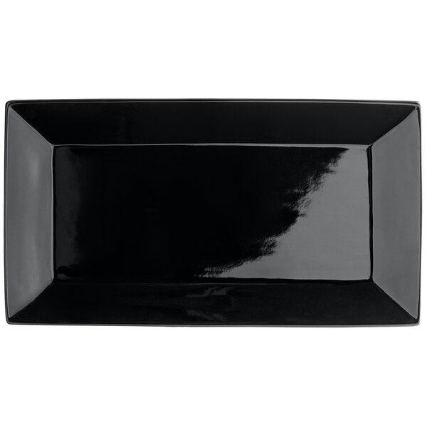 Acopa 14 1/2" x 8 1/4" Glossy Black Rectangular Stoneware Platter 3/Pack