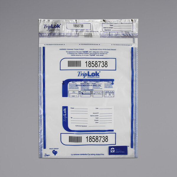 A white and blue package with blue text for Controltek USA TripLok tamper-evident cash deposit bags.