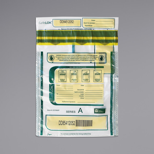 ControlTek SafeLok 12x16" Tamper-Evident Deposit Bags - 50 Bags, Press-to-Seal, Moisture/Heat/Cold Sensitive Ink