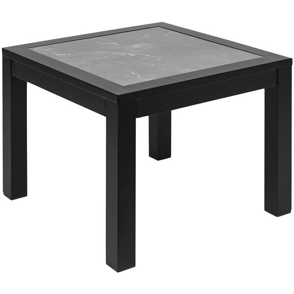 A black square BFM Seating Pietro end table with a marble top.