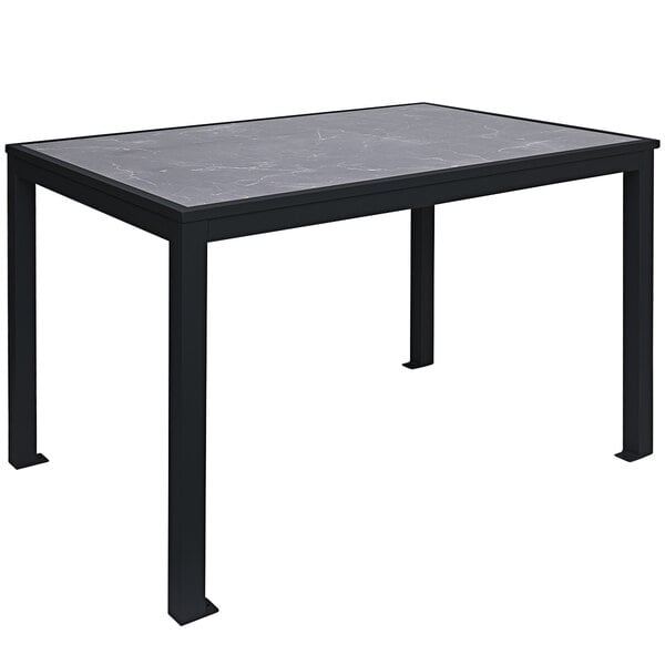 A black rectangular BFM Seating table with an aluminum top.