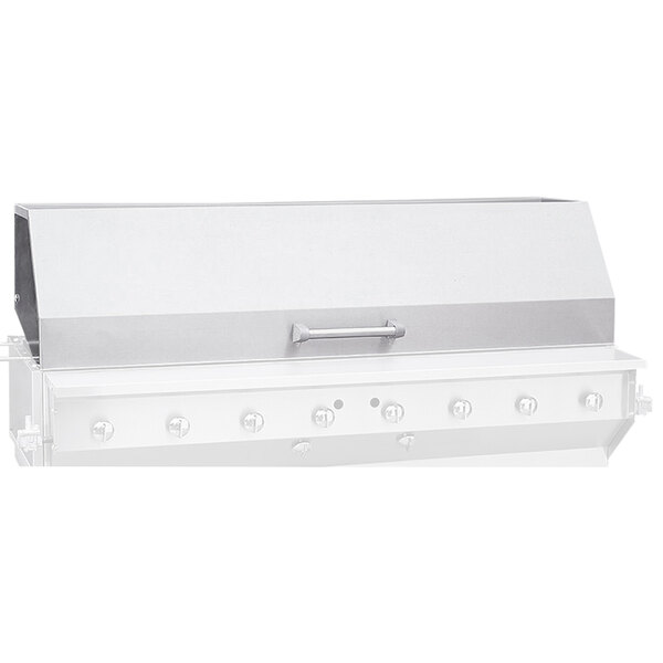 A white APW Wyott barbecue grill with a roll top lid and knobs.