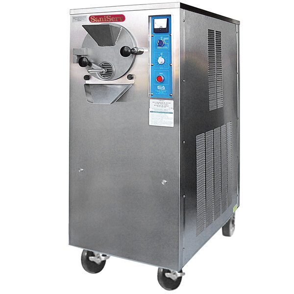 A large stainless steel SaniServ water cooled ice cream machine.