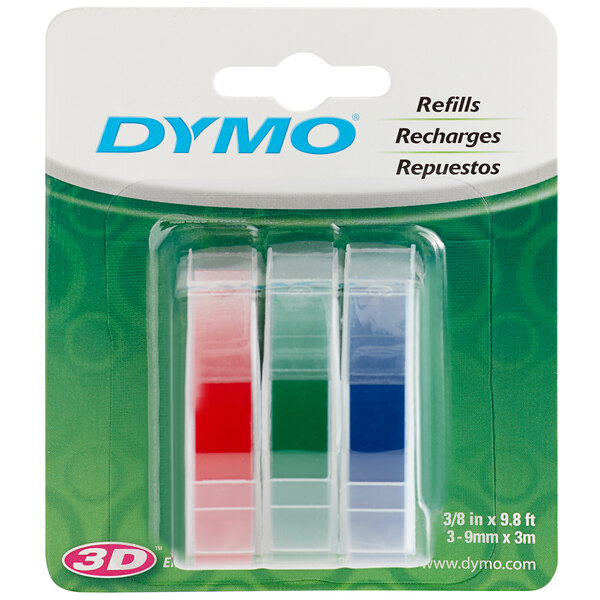 Pack of 3 9 mm x 3 m Assorted Colour Dymo Embossing Tape Self-Adhesive 