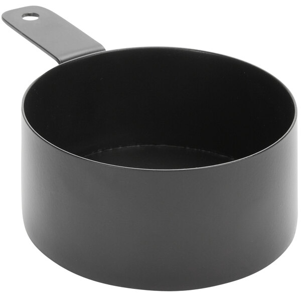 An American Metalcraft black round coaster with a handle.