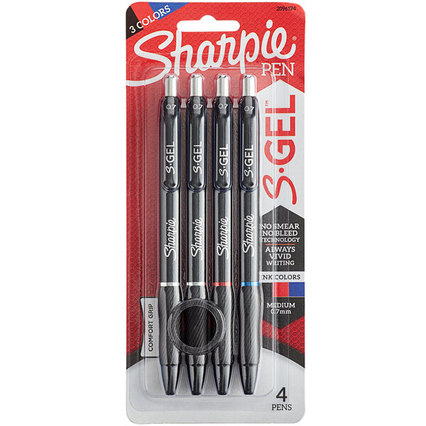 Sharpie 2096174 S-Gel Assorted Ink with Black Barrel 0.7mm Retractable Gel Pen - 4/Pack